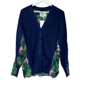 Sandrine Rose Butterfly Fern Mixed Media Wool Cardigan Sweater Women Small NWT